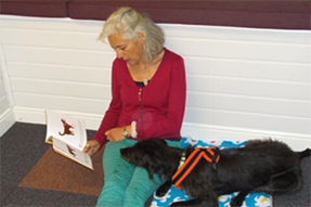 Blog post - Unleashing potential: How Deborah Neame and her dogs help struggling children in schools Deborah Neame with reading dog